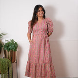 Pink stripes cotton midi dress