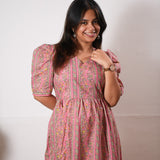 Pink stripes cotton midi dress