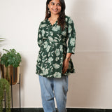 Peplum cotton short kurti - Green rose