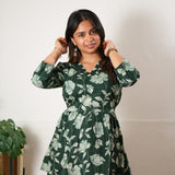 Peplum cotton short kurti - Green rose