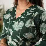 Peplum cotton short kurti - Green rose