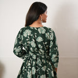 Peplum cotton short kurti - Green rose