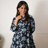 Peplum cotton short kurti - Blue dahlia