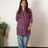 Pintex cotton short kurti - Aubergine