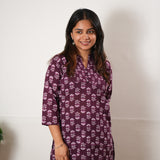 Pintex cotton short kurti - Aubergine