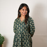 Peplum cotton short kurti - Dark green