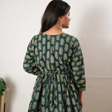 Peplum cotton short kurti - Dark green