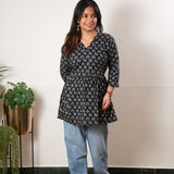 Peplum cotton short kurti - Onyx fern