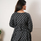 Peplum cotton short kurti - Onyx fern