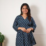 Peplum cotton short kurti - Blue fern