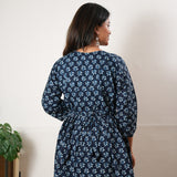 Peplum cotton short kurti - Blue fern