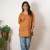 V neck cotton short kurti - Mustard