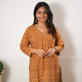 V neck cotton short kurti - Mustard