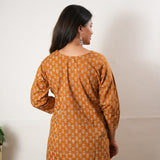 V neck cotton short kurti - Mustard