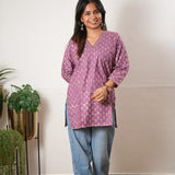 V neck cotton short kurti - Purple