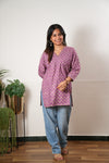 V neck cotton short kurti - Purple