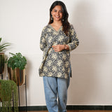 V neck cotton short kurti - Black dahlia