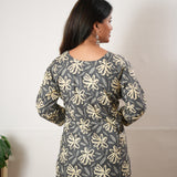 V neck cotton short kurti - Black dahlia