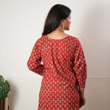 V neck cotton short kurti - Deep red
