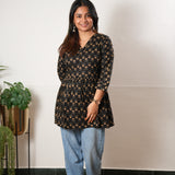 Peplum cotton short kurti - Onyx rose