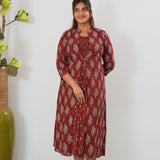 Maroon overcoat cotton midi dress