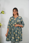 Marble blue cotton flare top