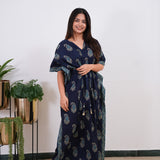 Dark blue hand block paisley pure cotton kaftan