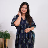 Dark blue hand block paisley pure cotton kaftan