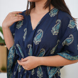 Dark blue hand block paisley pure cotton kaftan
