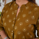 Mustard butta cotton button down co-ords set