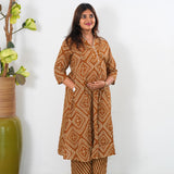 Caramel bandhani cotton maternity nursing co-ords set