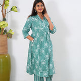 Turquoise cotton maternity nursing co-ords set