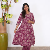 Magenta anarkali cotton co-ords set