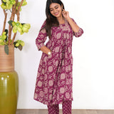 Magenta anarkali cotton co-ords set
