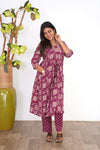 Magenta anarkali cotton co-ords set