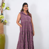 Mauve cotton button down midi dress(attached sleeves)