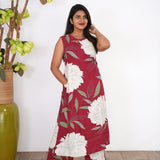 Maroon dahlia cotton co-ords set(attached sleeves)