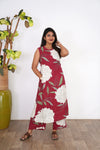 Maroon dahlia cotton co-ords set(attached sleeves)