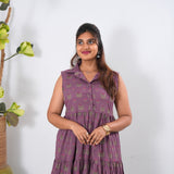 Mauve cotton button down midi dress(attached sleeves)