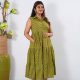 Lemonade cotton button down midi dress(attached sleeves)