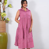 Baby pink cotton button down midi dress(attached sleeves)