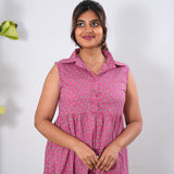 Baby pink cotton button down midi dress(attached sleeves)