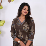 Khaki V neck cotton co-ords