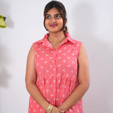 Peach cotton button down midi dress(attached sleeves)