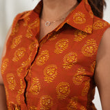 Orange butta cotton button down midi dress(attached sleeves)