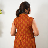 Orange butta cotton button down midi dress(attached sleeves)
