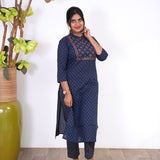 Navy blue mandarin a-line cotton co-ords set
