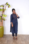Navy blue mandarin a-line cotton co-ords set