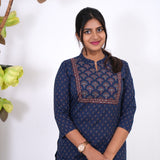 Navy blue mandarin a-line cotton co-ords set