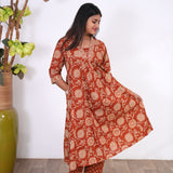 Rust orange anarkali cotton co-ords set